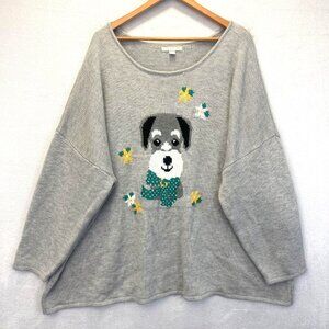 Womens Oversized Cozy Dog Sweater 5X Gray Pullover Knit Cute Comfy Christmas